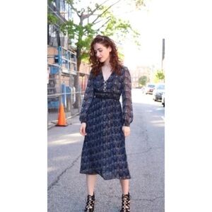 Moon River Aspen Floral Lace Up Front Boho Long Sleeve Dress Size Large